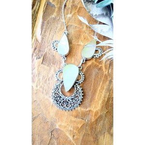 White mother of pearl silver tribal necklace/shell drop necklace
